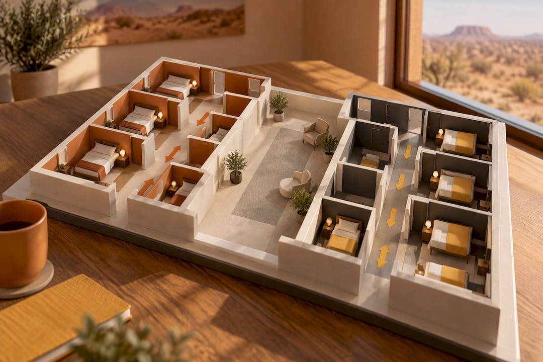 Illustration of separate shift housing zones