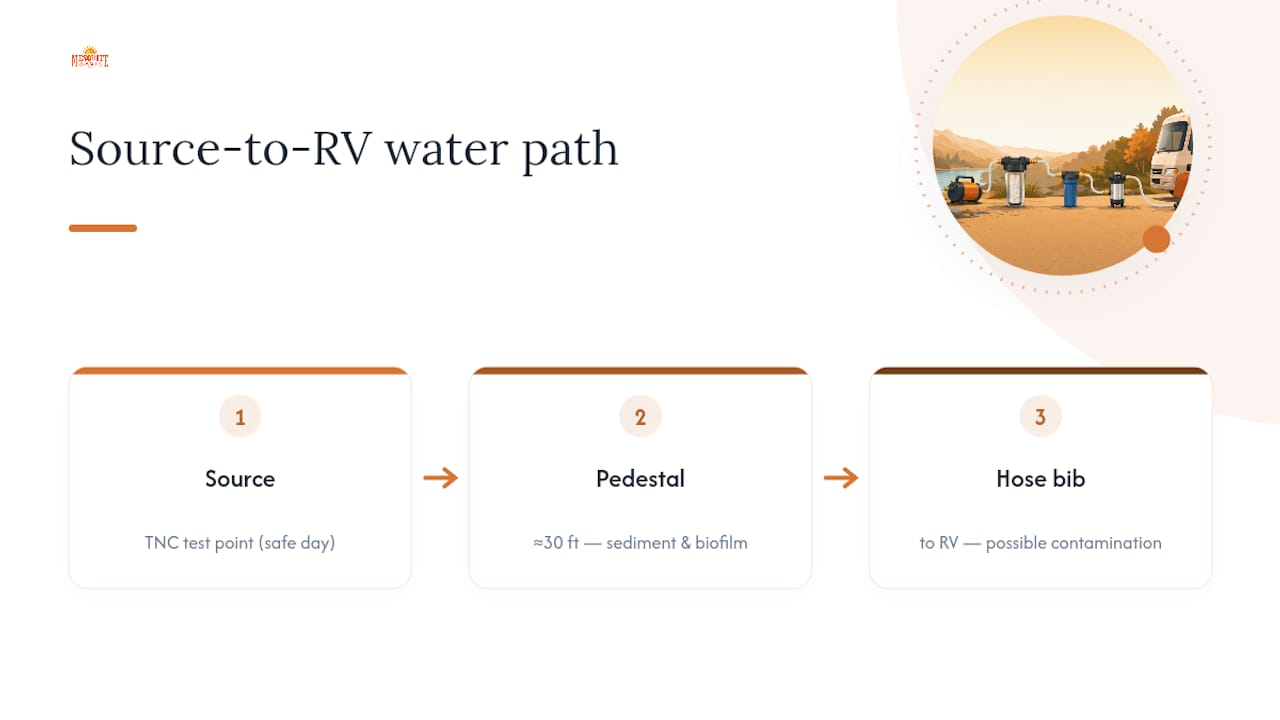 Water path from source to RV tank