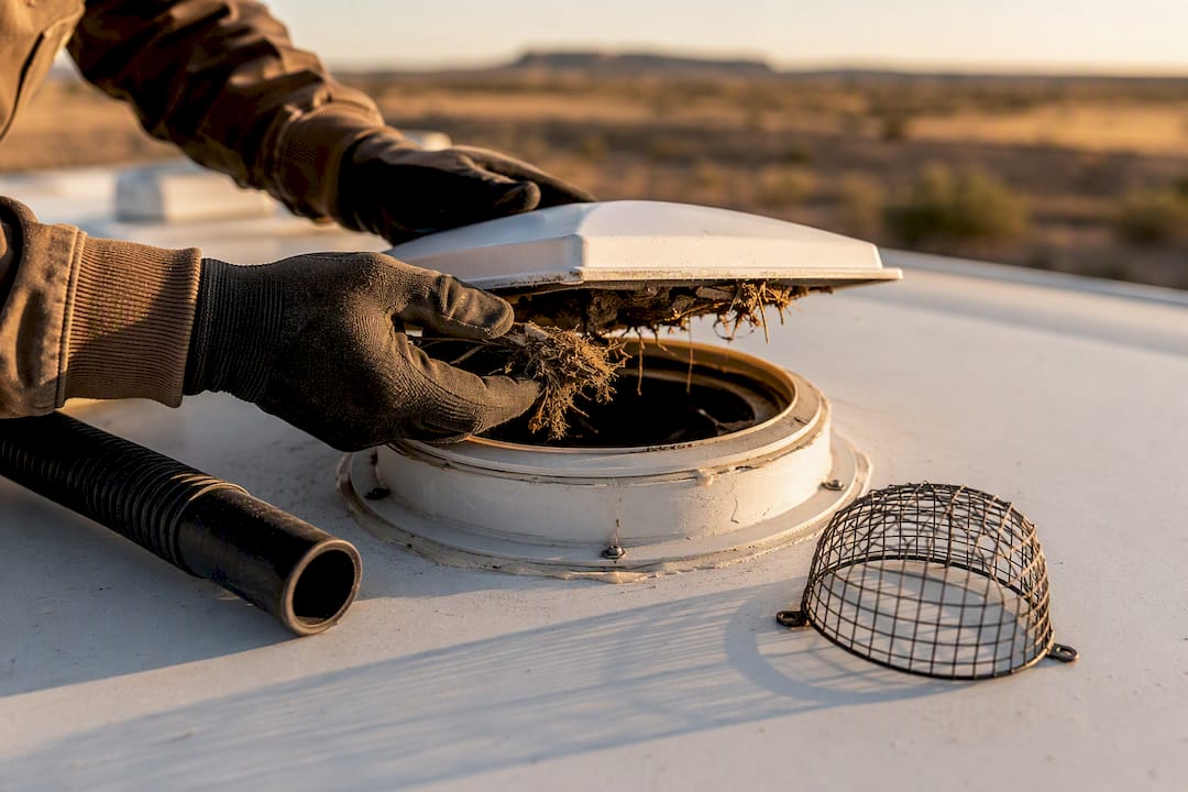 Clearing debris from an RV roof vent