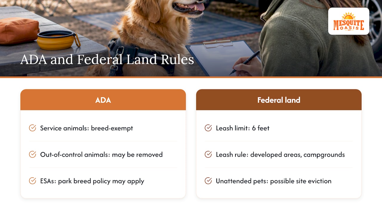 Comparison of service animal and federal land rules