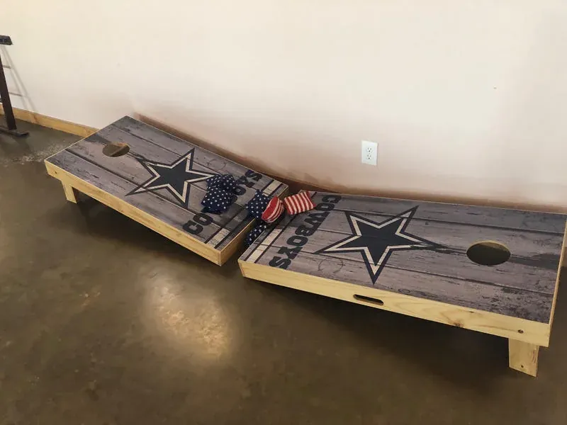 Cornhole boards at Mesquite Oasis Lodge & RV Park in Odessa, Texas