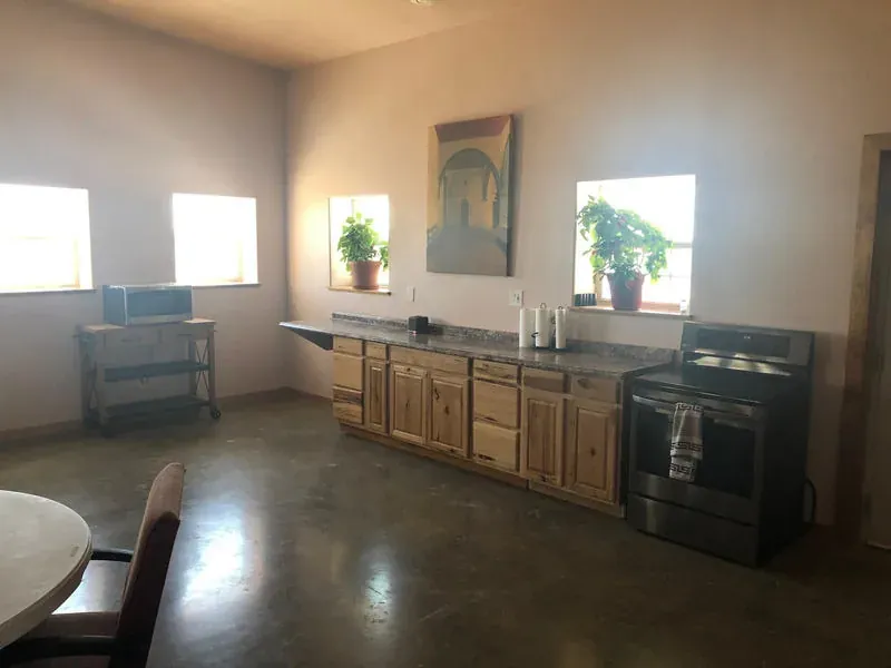 Community kitchen at Mesquite Oasis Lodge & RV Park in Odessa, Texas